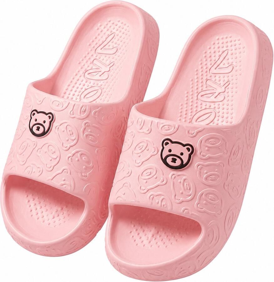 NUVEX Roze badslippers dames EVA instap slippers berenprint antislip dik zool lichtgewicht open teen douche slippers strand slippers geschikt voor binnen en buiten