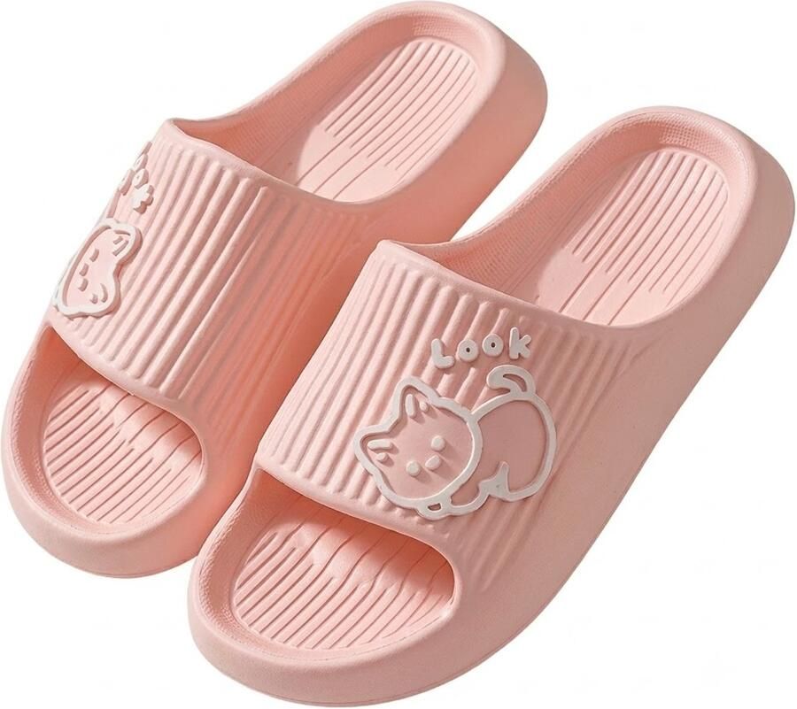 NUVEX Roze badslippers en EVA instap slippers kattenprint antislip dik zool lichtgewicht open teen douche slippers geschikt voor binnen en buiten
