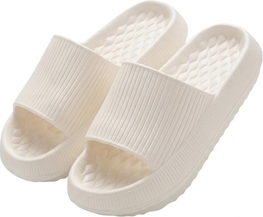 NUVEX Witte badslippers dames EVA instap slippers antislip dik zool zacht voetbed open teen lichtgewicht douche slippers strand slippers geschikt voor binnen en buiten