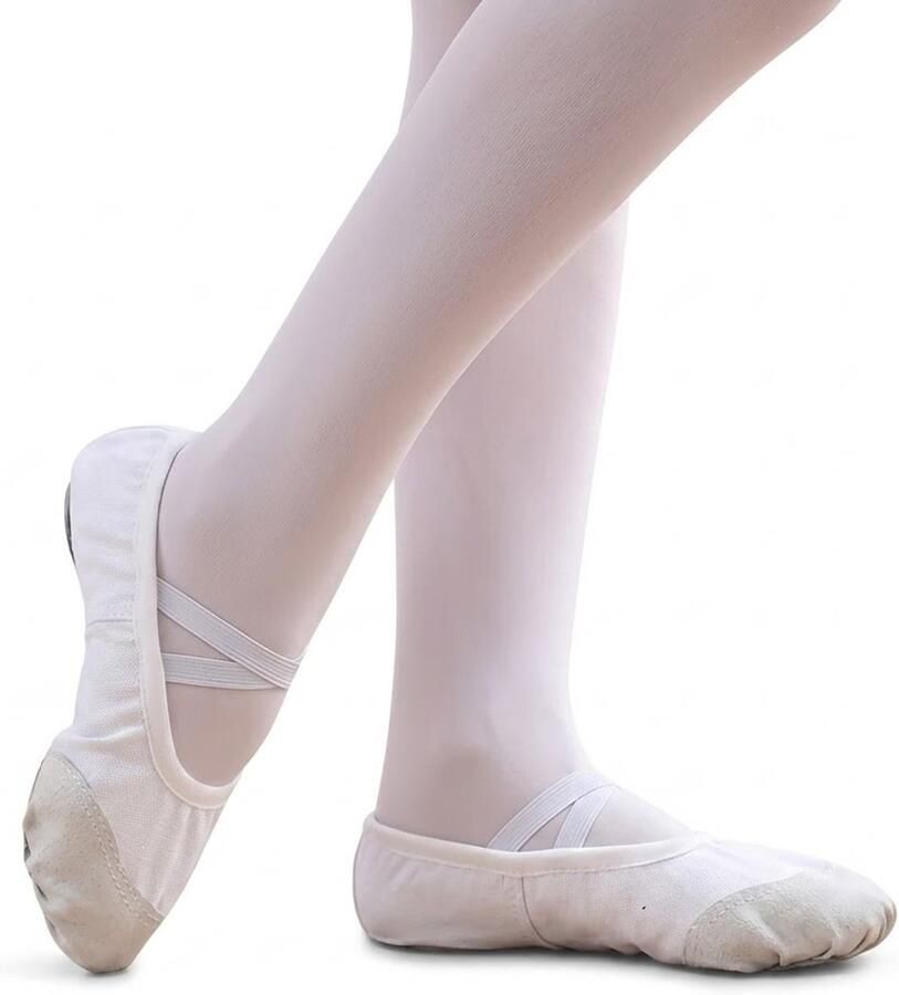 NUVEX Witte balletschoenen dames en meisjes oefenschoenen instapmodel met gekruiste elastische banden zachte zool echt leren bovenwerk ballet dans schoenen
