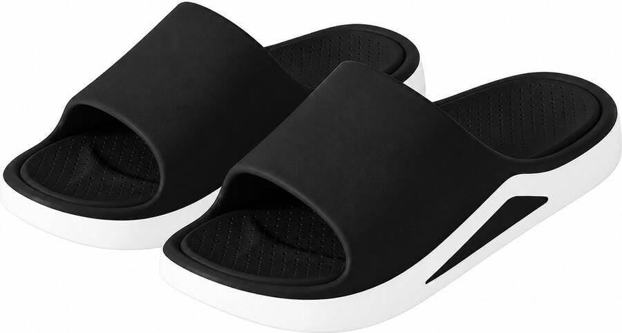 NUVEX Zwarte badslippers en instap slippers EVA antislip open teen dik zool lichtgewicht douche slippers strand slippers geschikt voor binnen en buiten