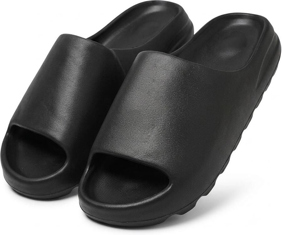 NUVEX Zwarte badslippers unisex EVA slippers open teen antislip instap slippers voor en zachte zool comfortabele slippers voor binnen buiten badkamer douche zwembad strand casual