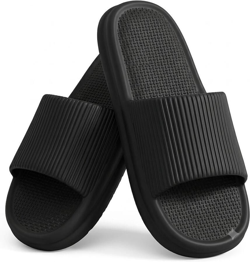 NUVEX Zwarte badslippers unisex EVA slippers open teen antislip slippers voor en zachte zool instap slippers voor binnen buiten badkamer douche zwembad strand casual