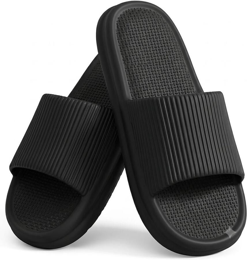 NUVEX Zwarte badslippers unisex EVA slippers open teen antislip slippers voor en zachte zool instap slippers voor binnen buiten badkamer douche zwembad strand casual