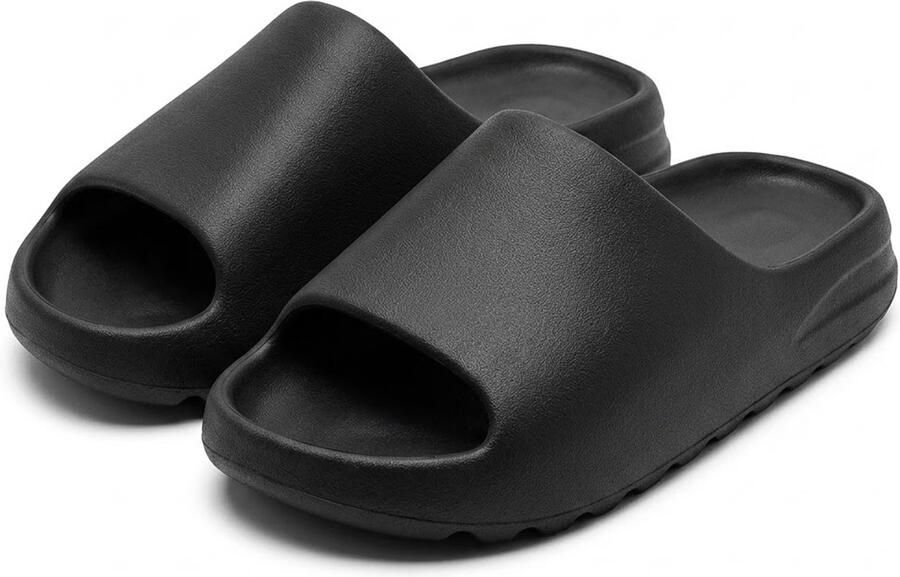 NUVEX Zwarte badslippers unisex open teen pantoffels antislip slippers voor en dikke zool zachte instap slippers voor binnen buiten strand douche badkamer casual