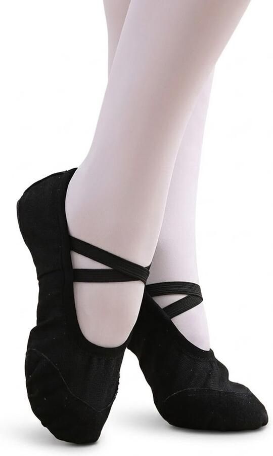NUVEX Zwarte balletschoenen dames en meisjes oefenschoenen instapmodel met gekruiste elastische banden zachte zool echt leren bovenwerk ballet dans schoenen