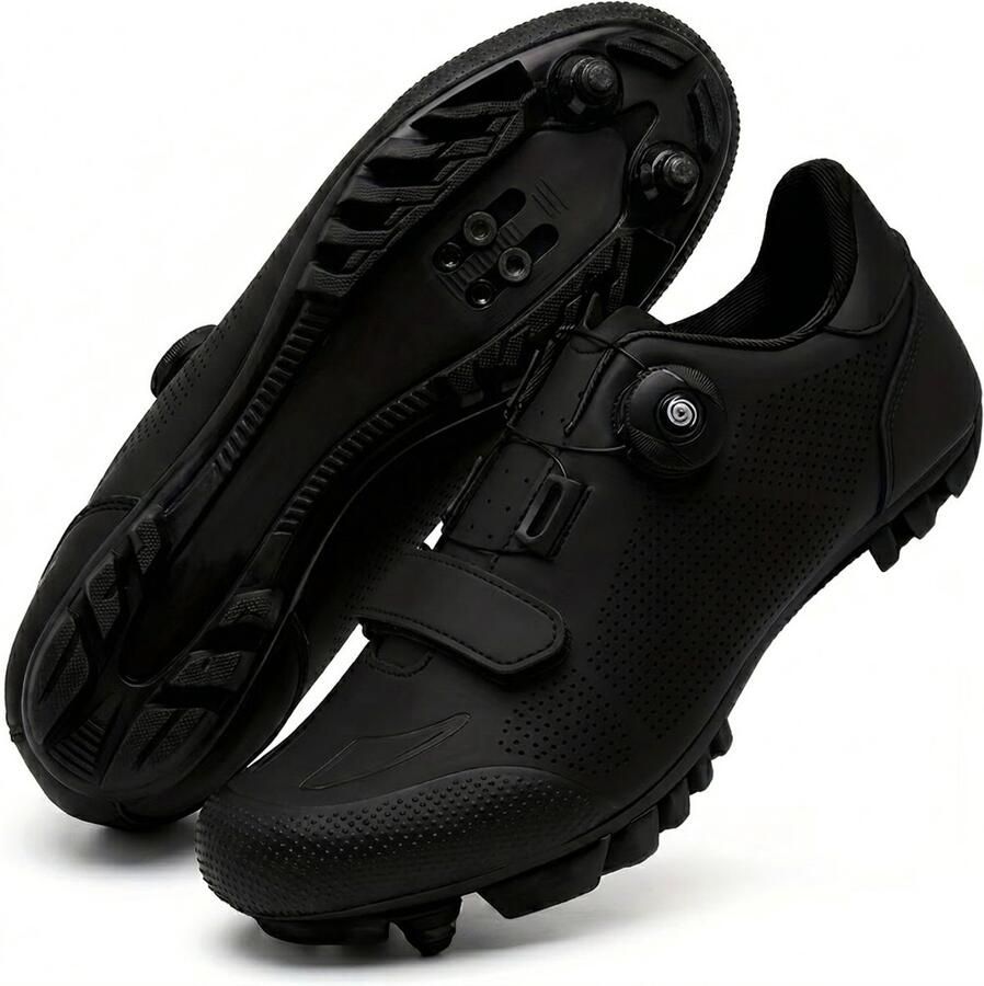 NUVEX Zwarte wielren schoenen met klik pedalen unisex fietsschoenen MTB schoenen compatibel met Delta cleats indoor outdoor fiets schoenen met draaiknop sluiting en clip systeem