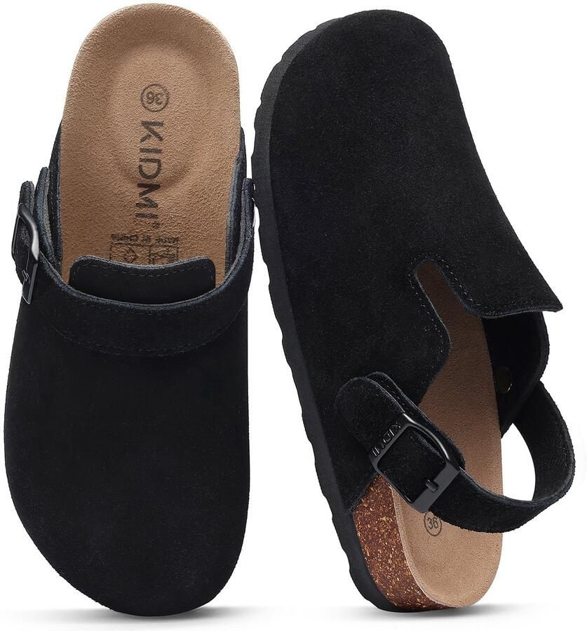OALNLY Olanly Unisex clogs Koe suède Comfort slippers Houten clogs zwart 44- Geschikt voor een voetlengte van
