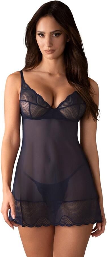 Obsessive Sexy grote maten chemise Blauw Maat M L