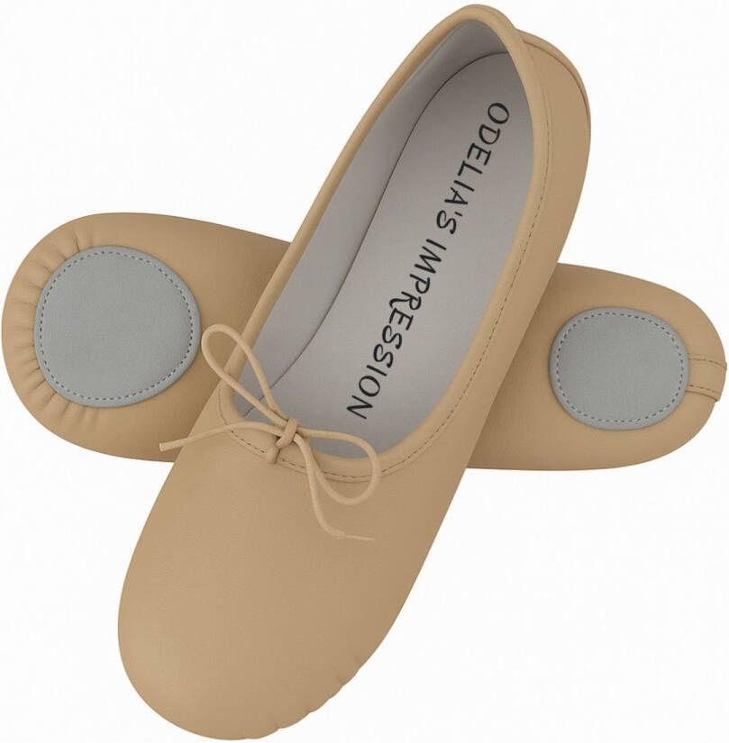 Odelia's Impression Leren balletschoen beige buffelleer Witte suède binnenzool Gespleten suède zool dansschoenen meisjes dansschoen ballerina