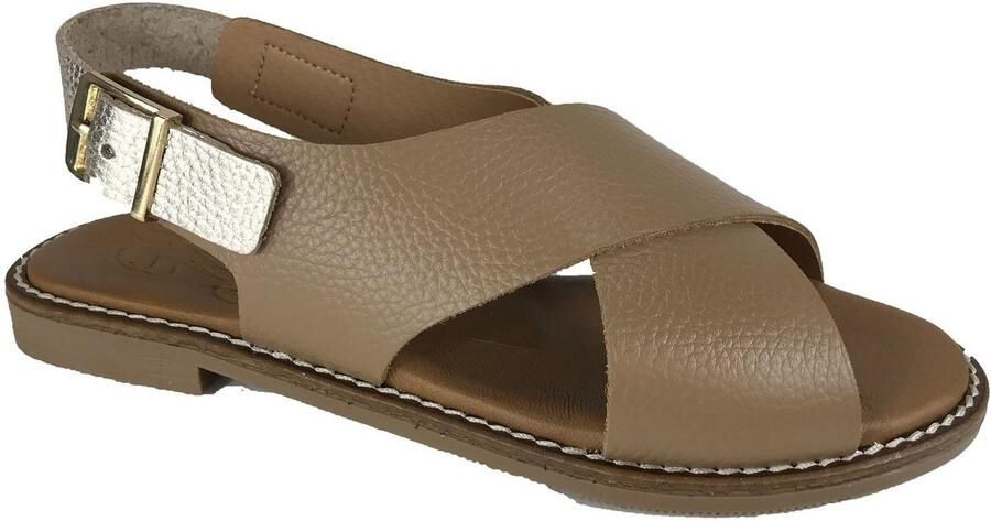 OH MY SANDALS 5831 camel platte sandaal met kruisband Bonne Shoe
