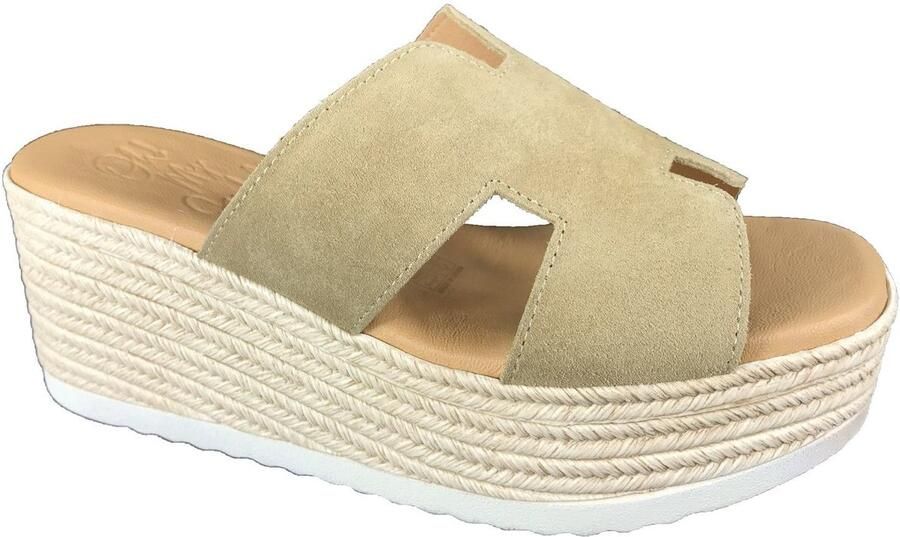 OH MY SANDALS 6030 camel plateau slipper met H-uitsnijding Bonne Shoe