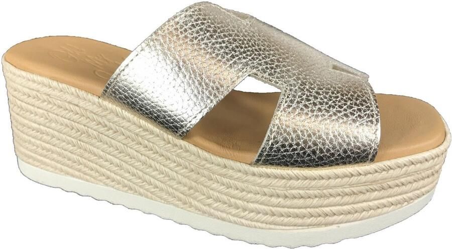OH MY SANDALS 6030 platinum plateau slipper met H-uitsnijding Bonne Shoe
