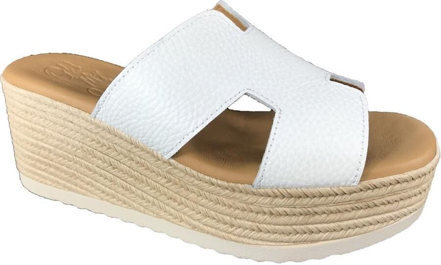 OH MY SANDALS 6030 witte plateau slipper met H-uitsnijding Bonne Shoe