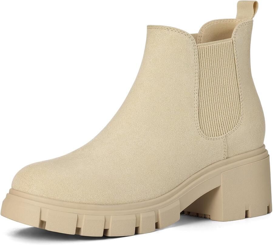 Homaxy Dames chelsea enkellaarsjes Suède chelsea boots dames met Plateauzool Elastische zijkant Ronde Neus Abrikoos 39 Geschikt voor voetlengte van