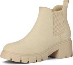 Homaxy Dames chelsea enkellaarsjes Suède chelsea boots dames met Plateauzool Elastische zijkant Ronde Neus Abrikoos 39 Geschikt voor voetlengte van