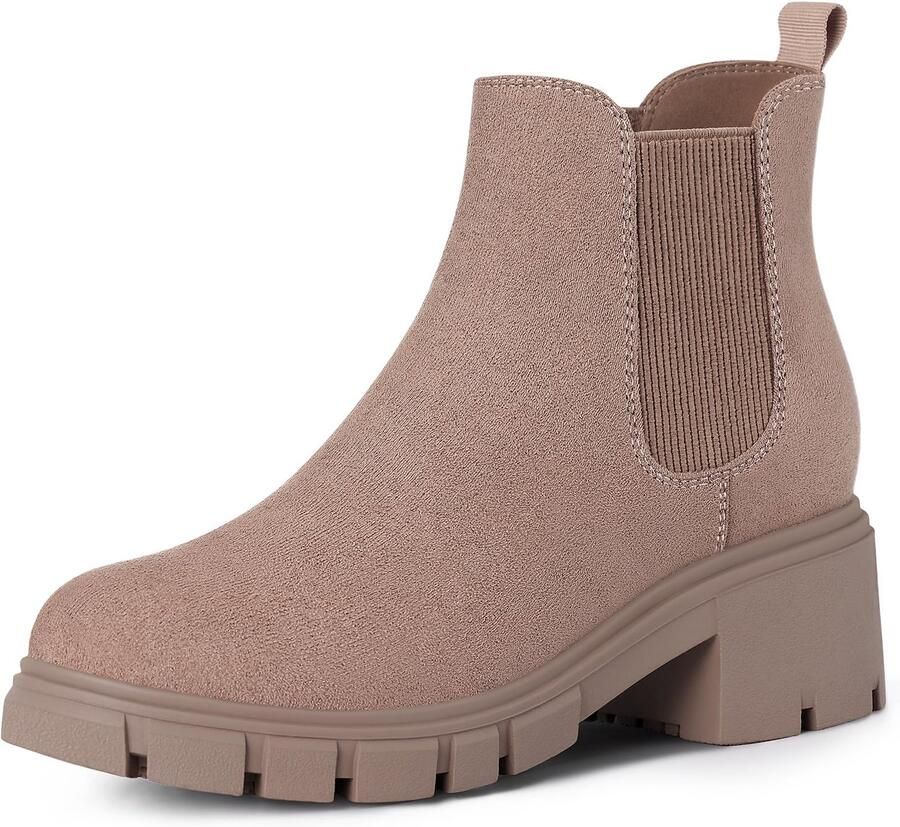 Homaxy Dames chelsea enkellaarsjes Suède chelsea boots dames met Plateauzool Elastische zijkant Ronde Neus Bruingrijs 40 Geschikt voor voetlengte van