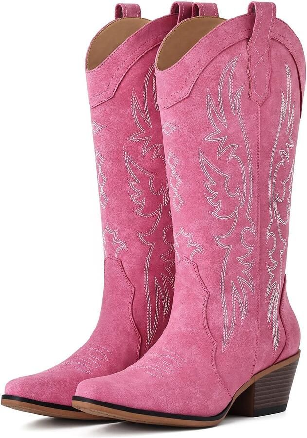 Homaxy Cowboylaarzen Dames Western laarzen dames Middenhoge Laarzen met Borduurwerk roze- 39 Geschikt voor voetlengte van