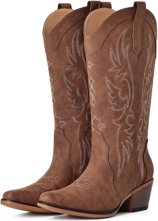 Homaxy Cowboylaarzen Dames Western laarzen dames Middenhoge Laarzen met Borduurwerk Geschikt voor brede voeten roestbruin- 39 Geschikt voor voetlengte van