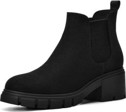 Homaxy Dames chelsea enkellaarsjes Suède chelsea boots dames met Plateauzool Elastische zijkant Ronde Neus Zwart 36 Geschikt voor voetlengte van