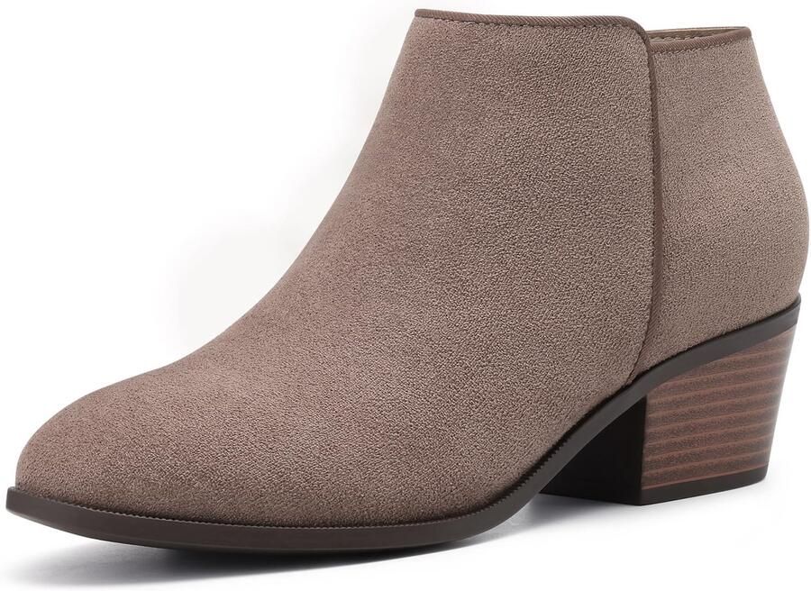 Homaxy Dames enkellaarsjes met lage hak suède korte laarzen Comfortabele enkellaarsjes met rits Taupe 37 Geschikt voor een voetlengte van