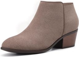 Homaxy Dames enkellaarsjes met lage hak suède korte laarzen Comfortabele enkellaarsjes met rits Taupe 37 Geschikt voor een voetlengte van