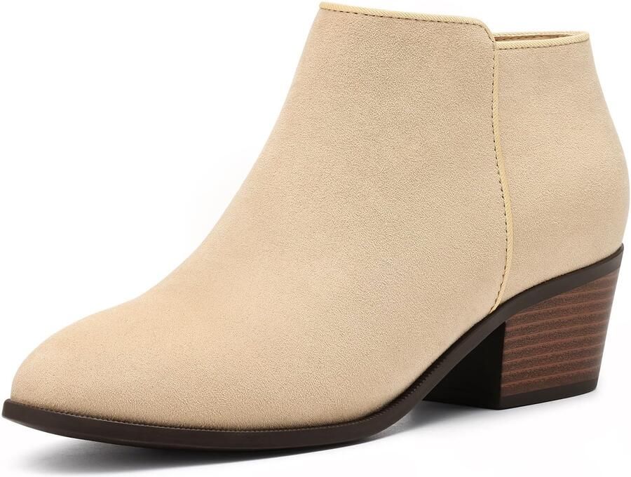 Homaxy Dames enkellaarsjes met lage hak suède korte laarzen Comfortabele enkellaarsjes met rits Beige 41 Geschikt voor een voetlengte van