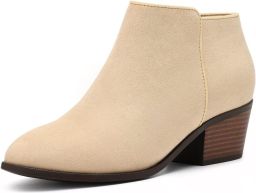 Homaxy Dames enkellaarsjes met lage hak suède korte laarzen Comfortabele enkellaarsjes met rits Beige 41 Geschikt voor een voetlengte van