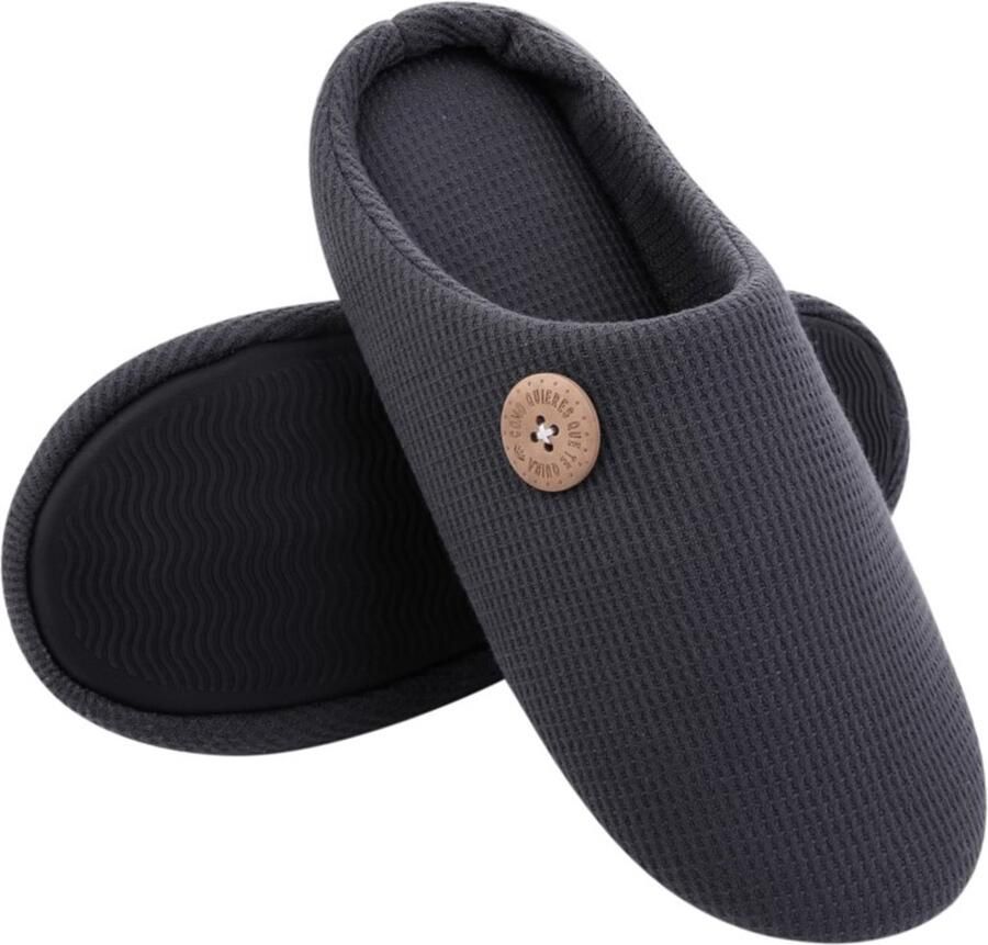 OLANLY Dames Pantoffels Open Slippers Zachte Winterpantoffels Anti-slip Donkergrijs 44-45 Geschikt voor voetlengte van
