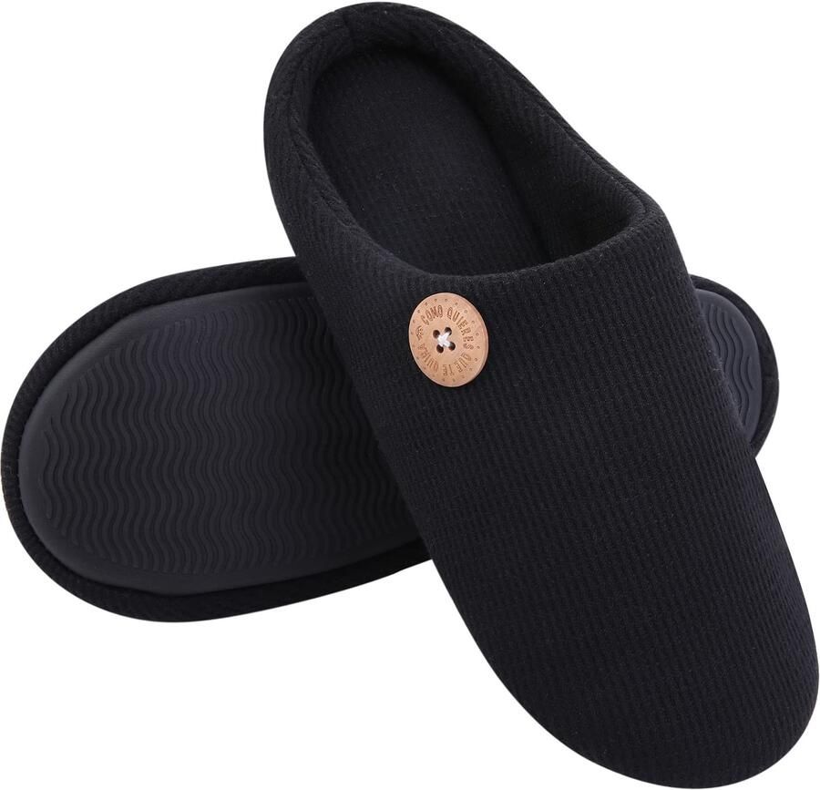 OLANLY Dames Pantoffels Open Slippers Zachte Winterpantoffels Anti-slip Zwart 46-47 Geschikt voor voetlengte van