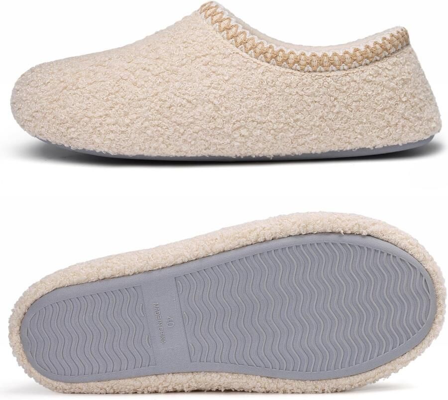 OLANLY Dames Pantoffels Slippers Warme pantoffels Comfeet Anti-slip -Beige 38 Geschikt voor een voetlengte van