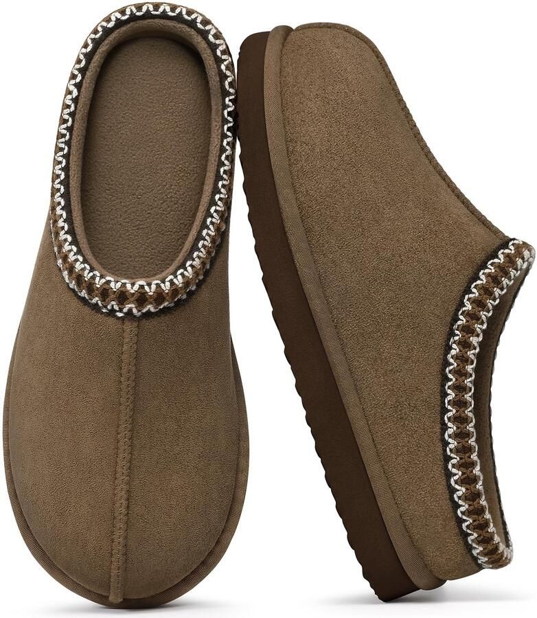 OLANLY Dames Pantoffels Suède Zachte Winterpantoffels Open Slippers Anti-slip Mokka 48-49 Geschikt voor voetlengte van