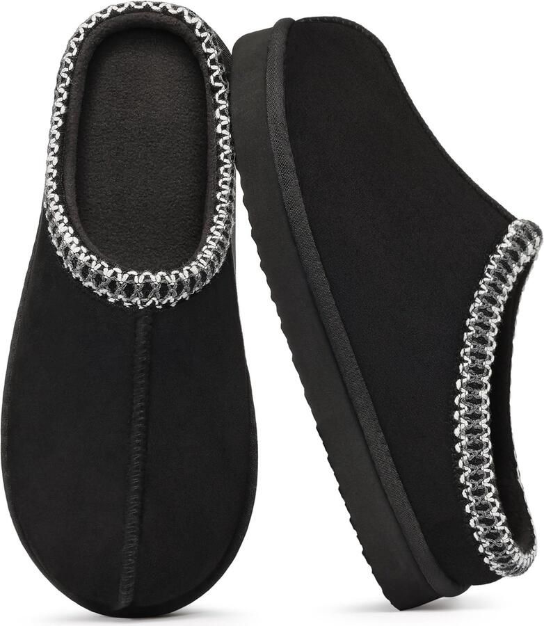 OLANLY Dames Pantoffels Suède Zachte Winterpantoffels Open Slippers Anti-slip Zwart 46-47 Geschikt voor voetlengte van