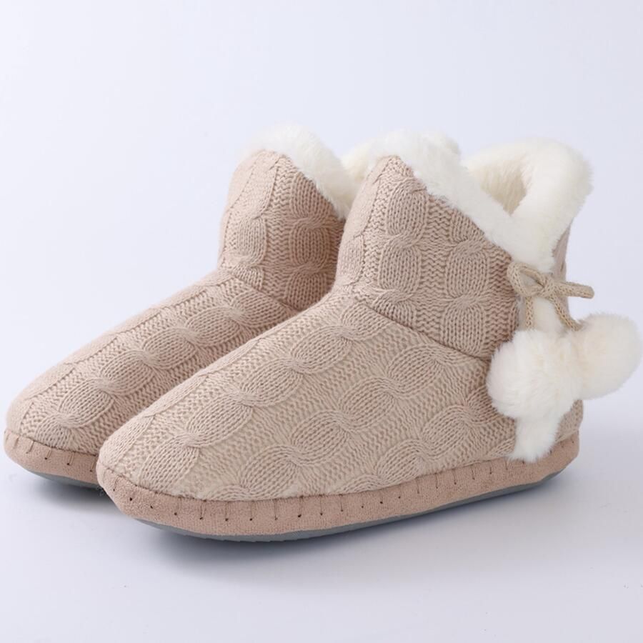 OLANLY Dames pluche slippers Hoge dames slippers Winter warme slippers Gebreid Abrikoos 39 Geschikt voor voetlengte van