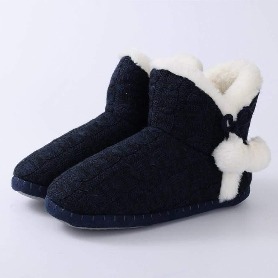 OLANLY Dames pluche slippers Hoge dames slippers Winter warme slippers Gebreid Donkerblauw 39 Geschikt voor voetlengte van