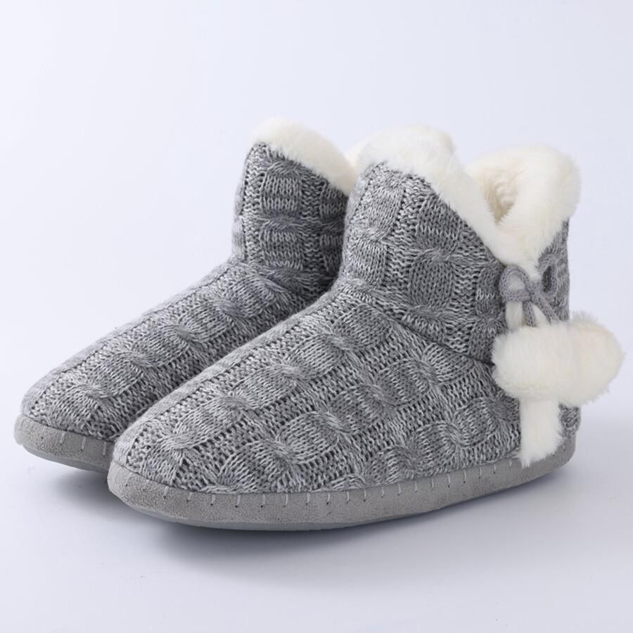 OLANLY Dames pluche slippers Hoge dames slippers Winter warme slippers Gebreid Grijs 42 Geschikt voor voetlengte van