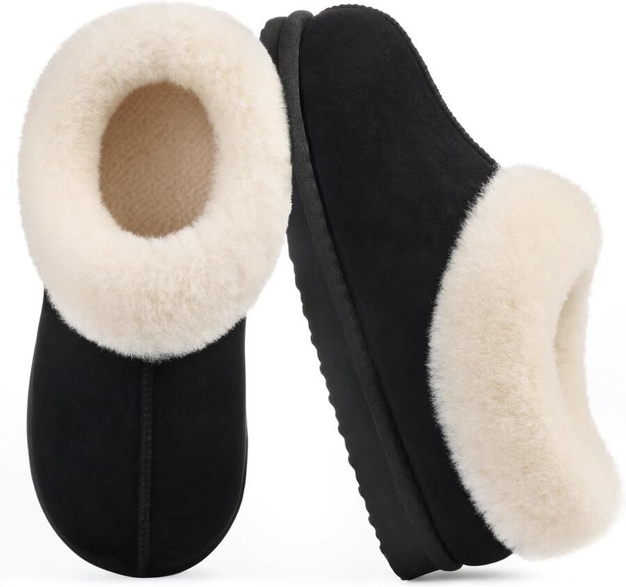 Homaxy Dames pluche Slippers Memory foam warme schoenen Warme pantoffels zwart 46-47 Voor een voetlengte van