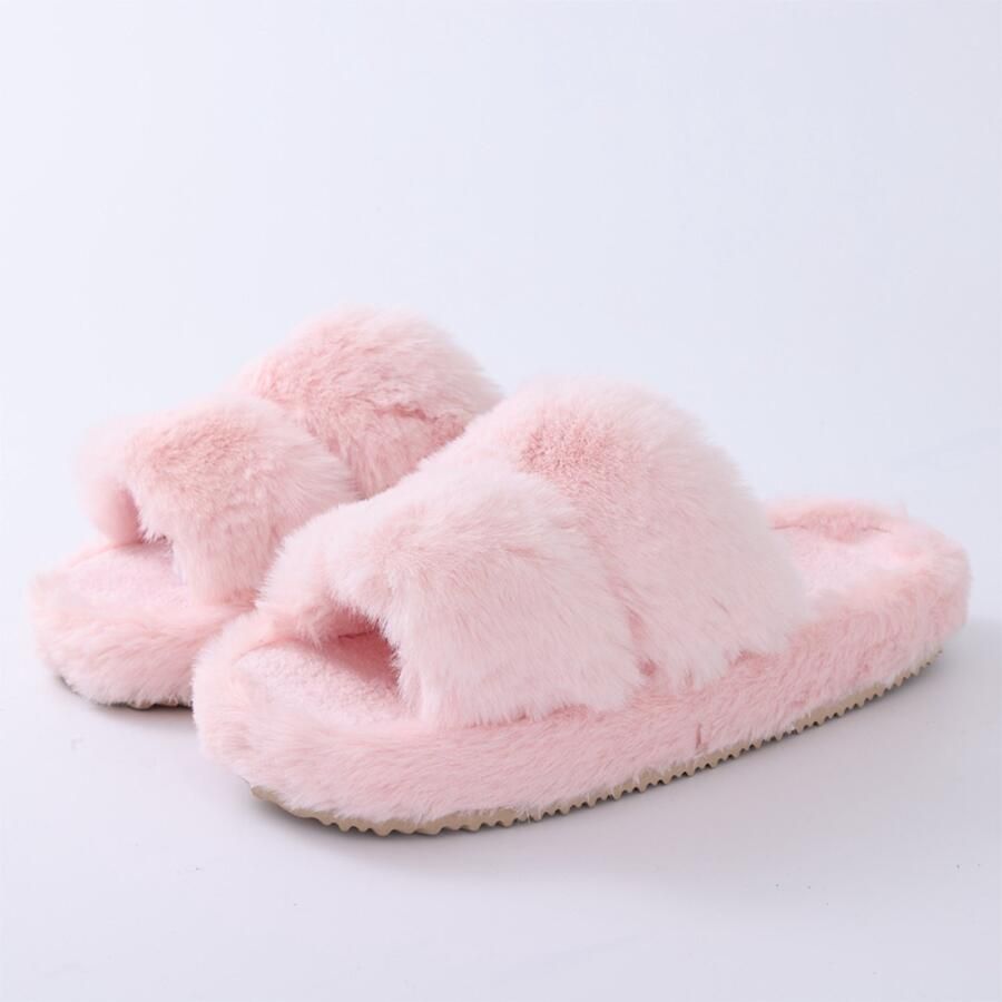 OLANLY Dames pluche slippers open teen slippers zachte en comfortabele huisslippers roze 36-37 geschikt voor voetlengte
