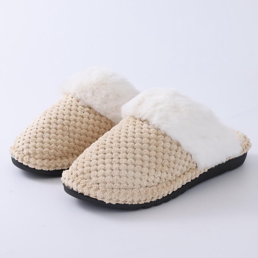 OLANLY Dames pluche slippers winter warme slippers huisslippers met voetboogondersteuning abrikooskleurig 38 geschikt voor een voetlengte van