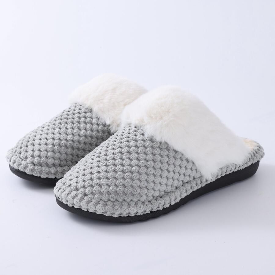 OLANLY Dames pluche slippers winter warme slippers huisslippers met voetboogondersteuning grijs 39 geschikt voor een voetlengte van