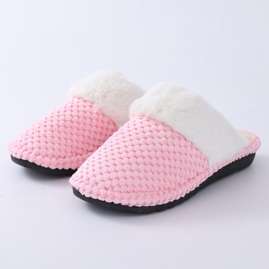 OLANLY Dames pluche slippers winter warme slippers huisslippers met voetboogondersteuning roze 39 geschikt voor een voetlengte van