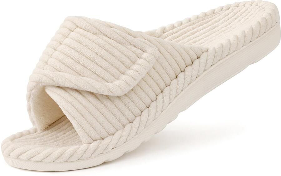 OLANLY Dames slippers Corduroy slippers Orthopedische slippers Open teenslippers beige 38 Geschikt voor een voetlengte van