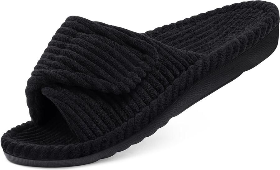 OLANLY Dames slippers Corduroy slippers Orthopedische slippers Open teenslippers zwart 38 Geschikt voor een voetlengte van