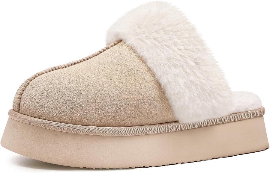 OLANLY Dames slippers Suède warme pantoffels Pluche slippers Memory foam dikke zool Abrikoos 36-37 Geschikt voor voetlengte van