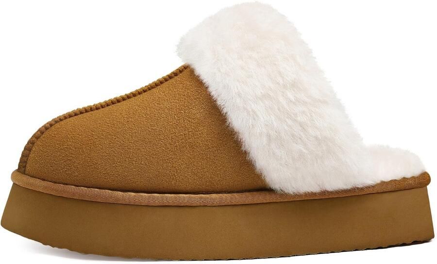 OLANLY Dames slippers Suède warme pantoffels Pluche slippers Memory foam dikke zool Khaki 36-37 Geschikt voor voetlengte van