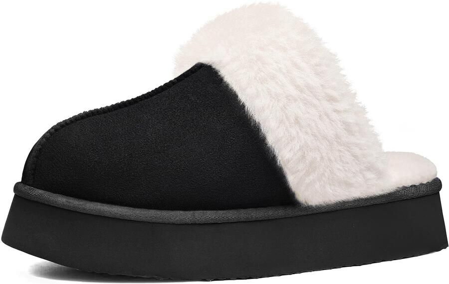 OLANLY Dames slippers Suède warme pantoffels Pluche slippers Memory foam dikke zool Zwart 46-47 Geschikt voor voetlengte van