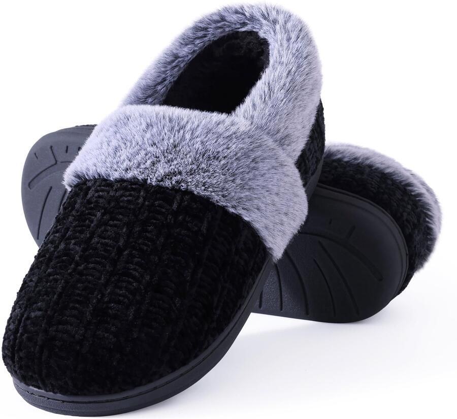 Homaxy Dames slippers Warme slippers Comfortabele katoenen slippers Pluche Slippers met Traagschuim en Zachte Voering Lichtgewicht Antislip Pantoffels met Gesloten Teen zwart 40-41 Geschikt voor voetlengte van