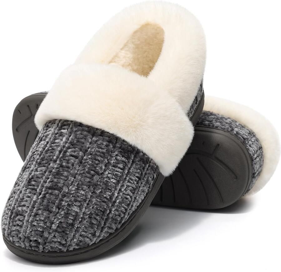 Homaxy Dames slippers Warme slippers Comfortabele katoenen slippers Pluche Slippers met Traagschuim en Zachte Voering Lichtgewicht Antislip Pantoffels met Gesloten Teen Donkergrijs 40-41 Geschikt voor voetlengte van