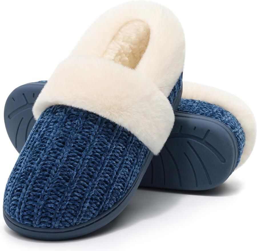 Homaxy Dames slippers Warme slippers Comfortabele katoenen slippers Pluche Slippers met Traagschuim en Zachte Voering Lichtgewicht Antislip Pantoffels met Gesloten Teen Marineblauw 40-41 Geschikt voor voetlengte van