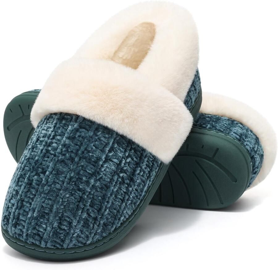 Homaxy Dames slippers Warme slippers Comfortabele katoenen slippers Pluche Slippers met Traagschuim en Zachte Voering Lichtgewicht Antislip Pantoffels met Gesloten Teen groente 38-39 Geschikt voor voetlengte van